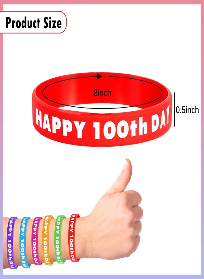 YUNVI 60Pcs 100th Day of School Silicone Bracelets Wristbands, Colorful Happy 100th Day of School Bracelets for Kids Students Children School Party Decoration, 6 Colors - Image 2